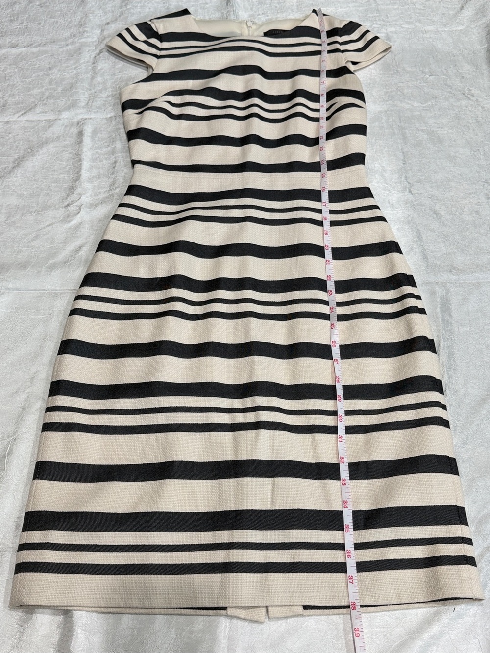 J.Crew Black Cream Striped Sheath Dress Cap Sleeve Career Cocktail Size 0 - Picture 11 of 11